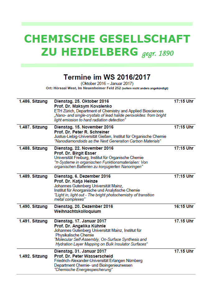 Chemische Gesellschaft zu Heidelberg Programm WS1617